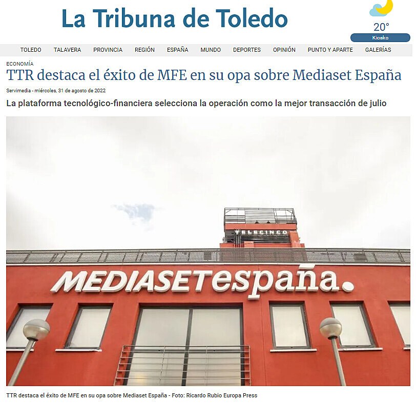 TTR destaca el xito de MFE en su opa sobre Mediaset Espaa